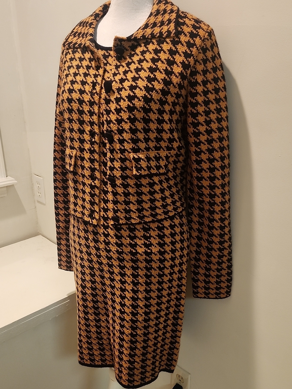 House Of Harlow 1960 2 Piece Houndstooth Knit Dress & Jacket Medium Sweater